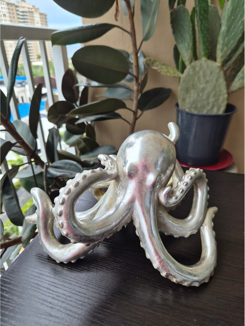 Large Silver Octopus Sculpture Coastal Nautical Tabletop Decor 12" - Picture 6 of 6
